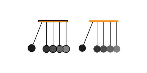 Newton cradle with balancing pendulum of silver metal balls on white background