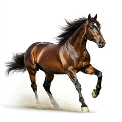 Obraz premium A wild horse galloping, detailed mane and muscular build, photorealistic style, isolated on white background