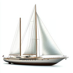 Fototapeta premium A luxury yacht with detailed deck and sails, photorealistic rendering, isolated on white background