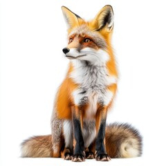 Obraz premium A curious fox with a bushy tail, autumn colors, realistic fur, isolated on white background