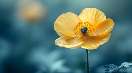 A macro shot of a yellow Iceland poppy  a blurred soft color background