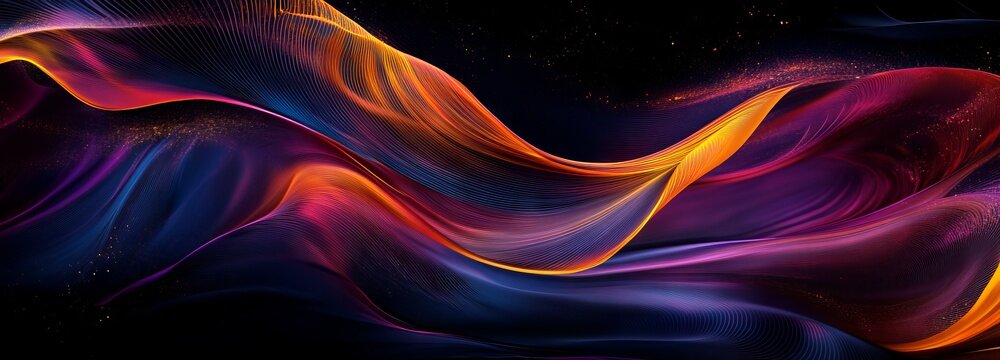 Colorful Waves and Lines on a Dark Background. AI generated illustration