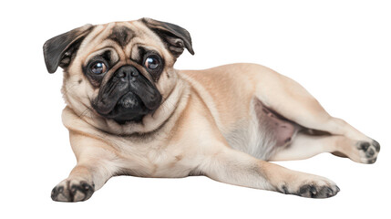 Fototapeta premium Playful Pug Relaxing on a White Background