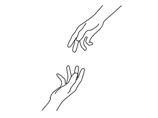 Female and male hands reaching for each other. A woman giving a hand to a man. Vector illustration