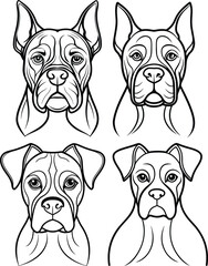 Line art Boxer dog Collections poses in freehand drawing vector illustration