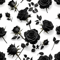 Elegant black rose pattern with intricate floral design on white background