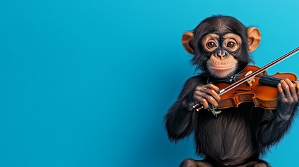 Playful Monkey Playing Violin in Vibrant Background