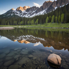 mountain lake with clear reflections on a good background
