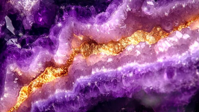 beautiful purple amethyst with gold pattern video animation background looping seamless 4k quality 