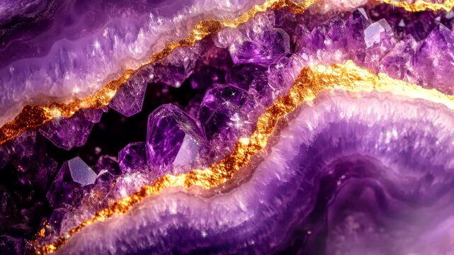 beautiful purple amethyst with gold pattern video animation background looping seamless 4k quality 