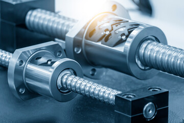 Closeup scene the spare parts  lead ball screw set in the light blue scene.