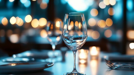 Elegant Wine Glass on Blurred Dining Table in Cozy Restaurant Setting