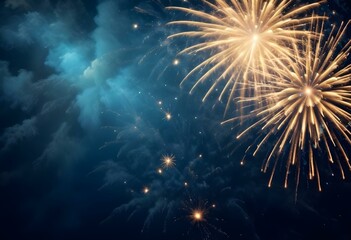 Colorful fireworks explode in the night sky.