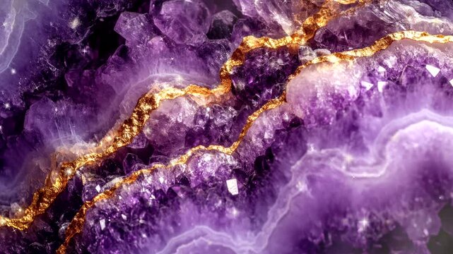 beautiful purple amethyst with gold pattern video animation background looping seamless 4k quality 