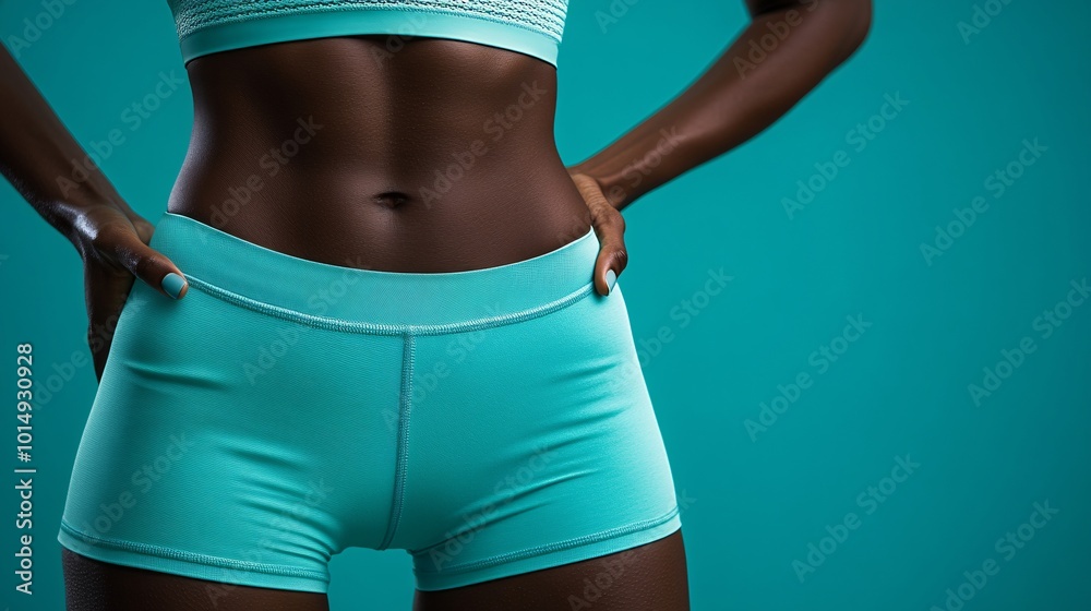 Aufkleber isolated on color background with side space for letters close-up shot of a womans waist while holdi