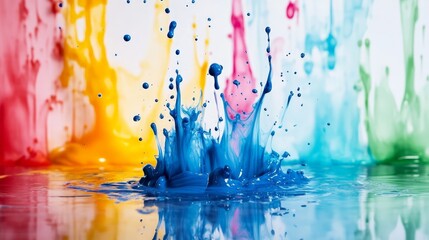 Vibrant Liquid Splash of Colorful Paint on a Reflective Surface
