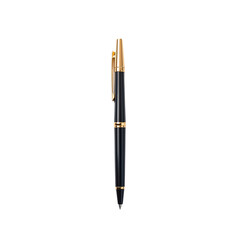 Elegant black pen with gold accents, isolated on a white background. transparent background