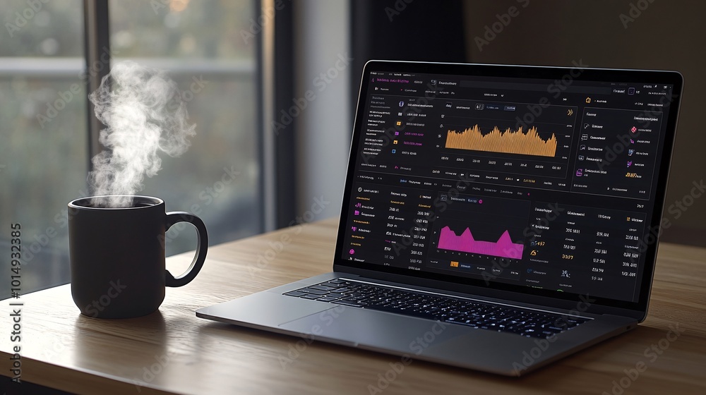 Poster photorealistic with side space for letters a digital financial health dashboard displayed on a moder