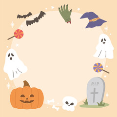 Letter papers decorated with various Halloween items such as ghosts, graves, pumpkins, and more