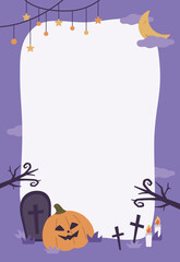 Purple letter paper template with pumpkin and grave