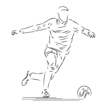 recommend clip art: A footballer who is dribbling and is about to kick line art illustration