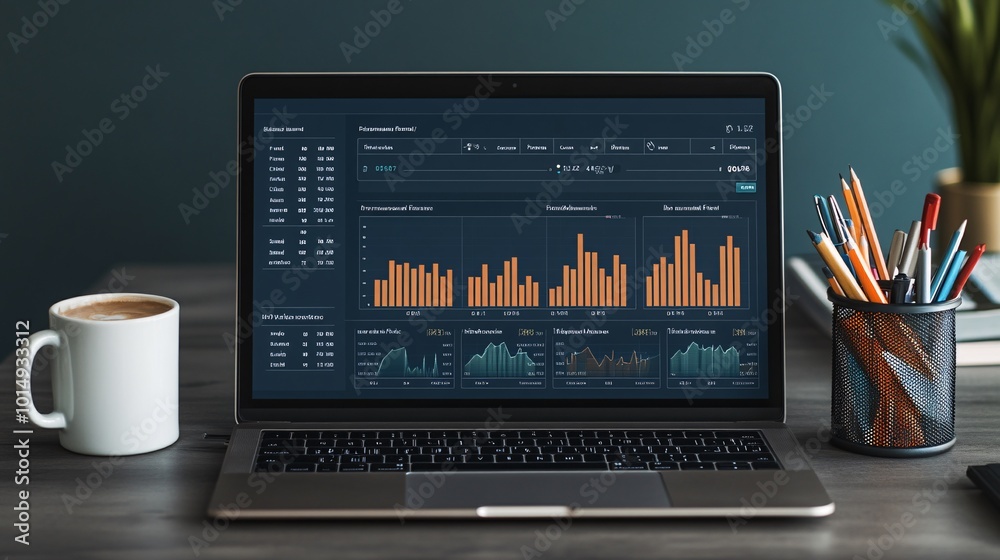 Poster photorealistic with side space for letters a personal finance tracking dashboard on a laptop screen 