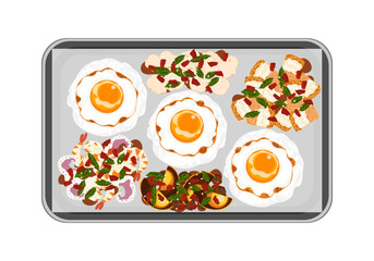 Set of flat banner vector illustrations, delicious food. Thai food, a la carte food, stir-fried basil with fried egg 