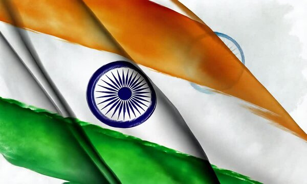 Watercolor Animation of Indian flag in the wind on Independence Day