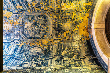 Interior and ceramic azulejos of Remedios chapel, Santuario de Nossa Senhora dos Remedios at Peniche, Portugal.