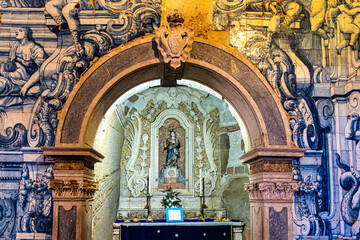 Interior and ceramic azulejos of Remedios chapel, Santuario de Nossa Senhora dos Remedios at...