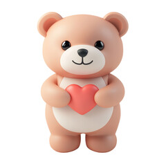 3D teddy bear holding a red heart, symbolizing love, care, and affection. Ideal for Valentine's Day, romance, or children's themes. Isolated on transparent background, png.