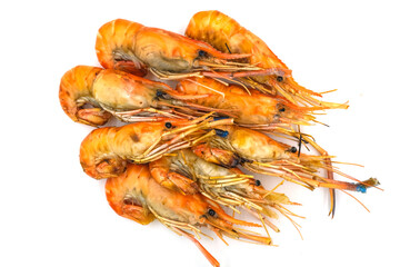 Grilled shrimp on a white background. Seafood. Natural symptoms