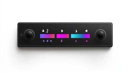 Obraz premium Basic design music player bar sticker with play, stop, and volume controls, isolated on white background