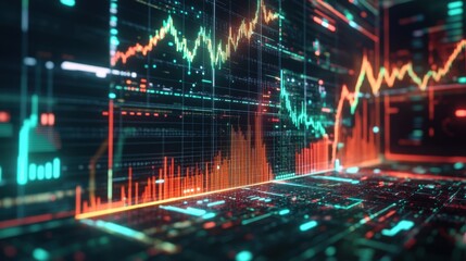 Obraz premium Abstract Financial Data Graphs on Digital Screen - Market Analysis Concept