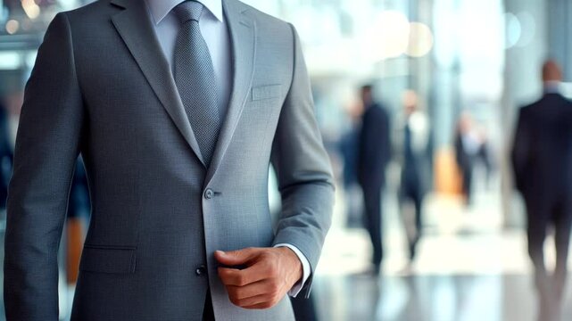 close up a elegant business suit dress on hall background video animation background looping seamless 4k quality 