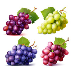 Set aus Weintrauben, isoliert auf weißen Hintergrund, Freisteller, Transparent