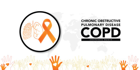 World COPD day (Chronic Obstructive Pulmonary Disease) is observed every year in November, is the name for a group of lung conditions that cause breathing difficulties. Vector illustration