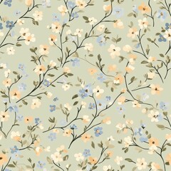 Elegant Vintage Floral Pattern on Pastel Green Background