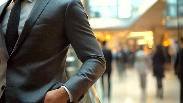 close up a elegant business suit dress on hall background video animation background looping seamless 4k quality 