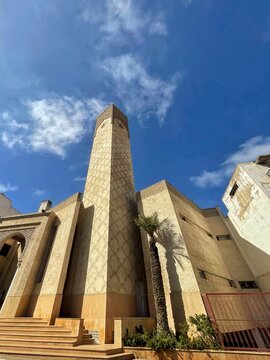 CASABLANCA, MOROCCO - October 03, 2024: view of the minaret mosque in the Habous district in Casablanca, Morocco.