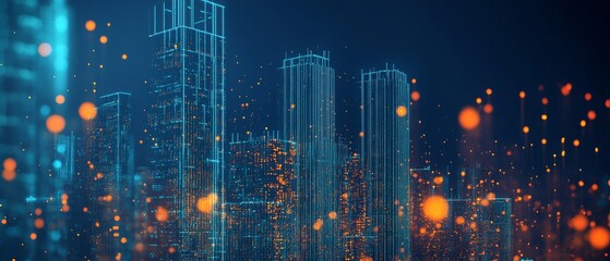 skyscrapers made of digital lines and dots
