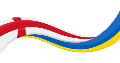 Wavy ribbon banner of Ukraine National flag with England National Flag. Unity and cooperation symbol. Logo for charity and social events, NGO initiative, sport teams. Vector illustration.