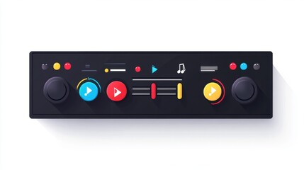 Fototapeta premium Flat design music player bar sticker with media control icons, isolated on white background