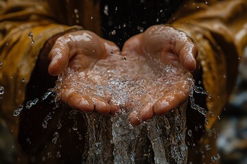 Fototapeta premium Jesus, hands in water, pouring out the stream of pure living waters to show that he is the source and life for all people