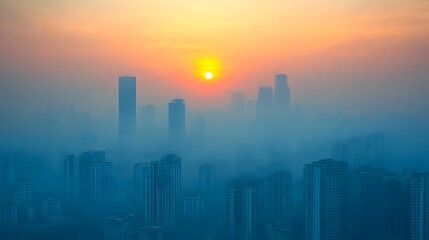 Fototapeta premium Hazy sky over a town due to air pollution from factories