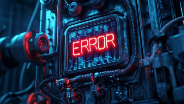 Futuristic red error message glowing in the dark.