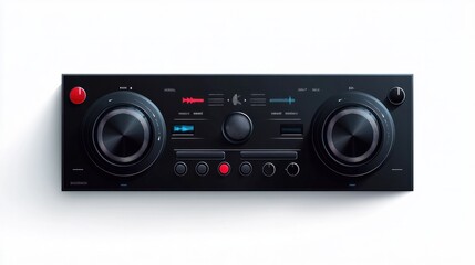 Fototapeta premium Flat music player bar sticker with volume and media controls, isolated on white background