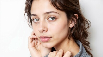 Fototapeta premium Portrait of a teenage girl against a white wall background