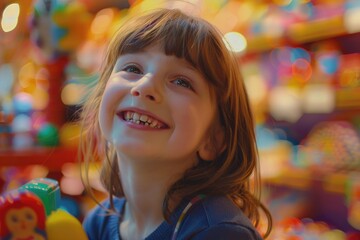 Fototapeta premium A happy child holding a favorite toy, perfect for childhood and playfulness themes