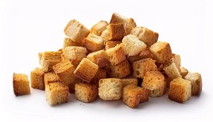 Tiny bread cubes isolated on white background